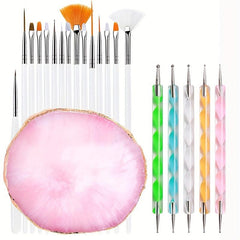 21 pcs Nail Art Brush Set with Dotting Tools and Palette for DIY Manicure