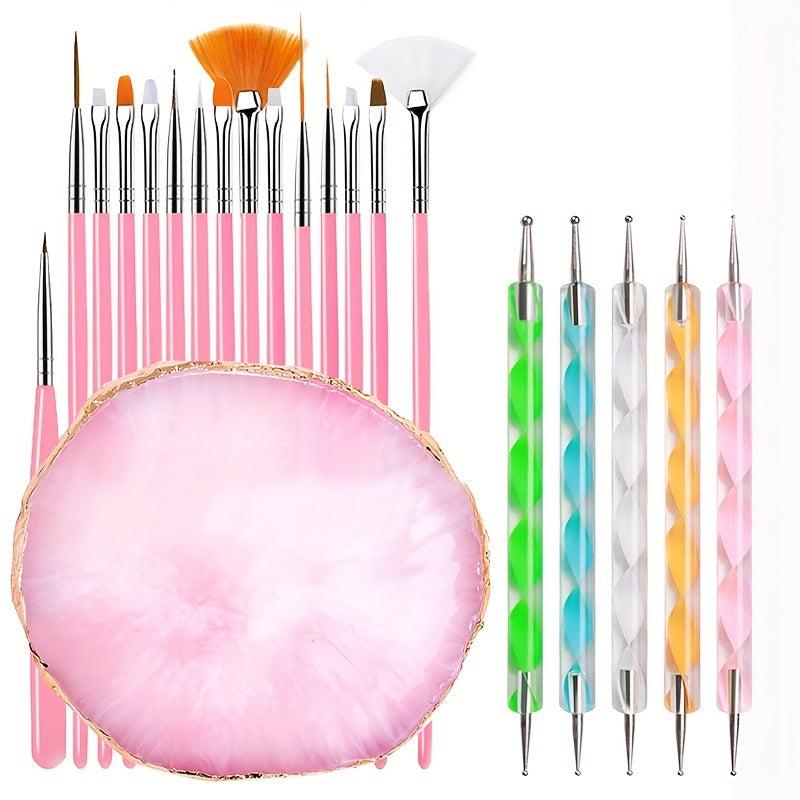 21 pcs Nail Art Brush Set with Dotting Tools and Palette for DIY Manicure