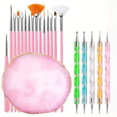 21 pcs Nail Art Brush Set with Dotting Tools and Palette for DIY Manicure