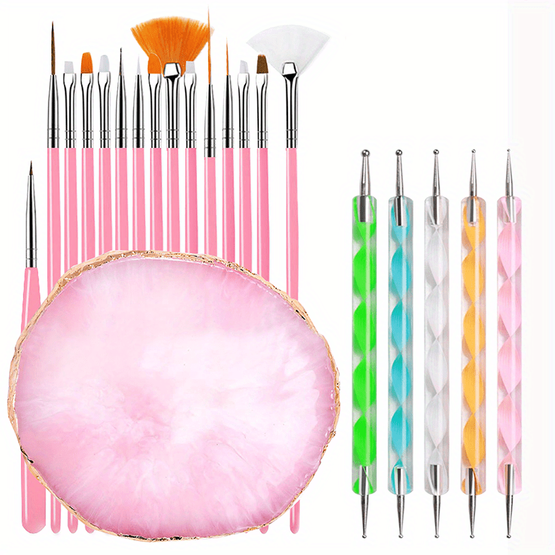 21 pcs Nail Art Brush Set with Dotting Tools and Palette for DIY Manicure