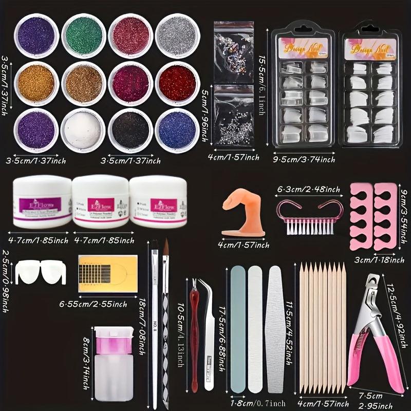 23 in 1 Acrylic Nail Kit for Beginners Glitter & Clear Nails Extension Set