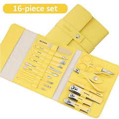 16 pcs Nail Clippers Set with Leather Bag for Home and Travel