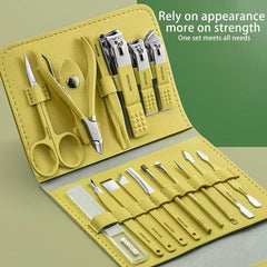 16 pcs Nail Clippers Set with Leather Bag for Home and Travel