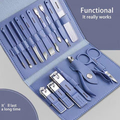 16 pcs Nail Clippers Set with Leather Bag for Home and Travel