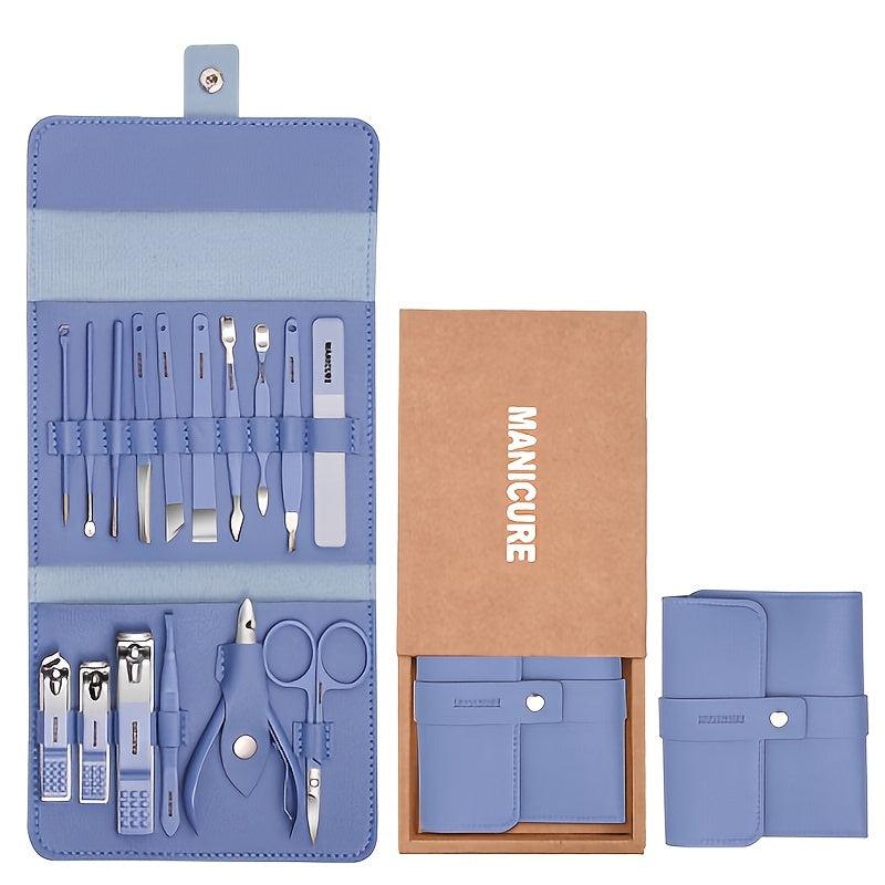 16 pcs Nail Clippers Set with Leather Bag for Home and Travel