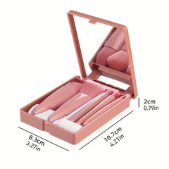 5 Pack Portable Mini Makeup Brush Set With Mirror And Case