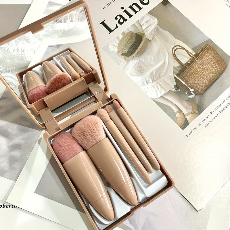 5 Pack Portable Mini Makeup Brush Set With Mirror And Case