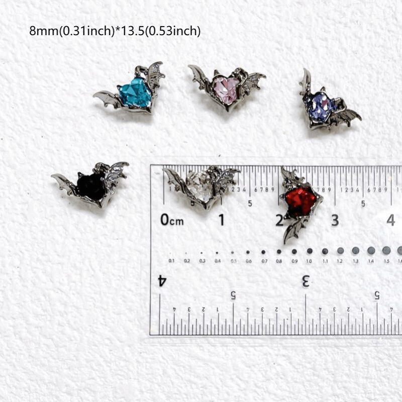 10pcs Halloween Bat Nail Art Charms Heart Shape Rhinestone 3D Bat Nail Gem