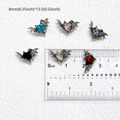 10pcs Halloween Bat Nail Art Charms Heart Shape Rhinestone 3D Bat Nail Gem
