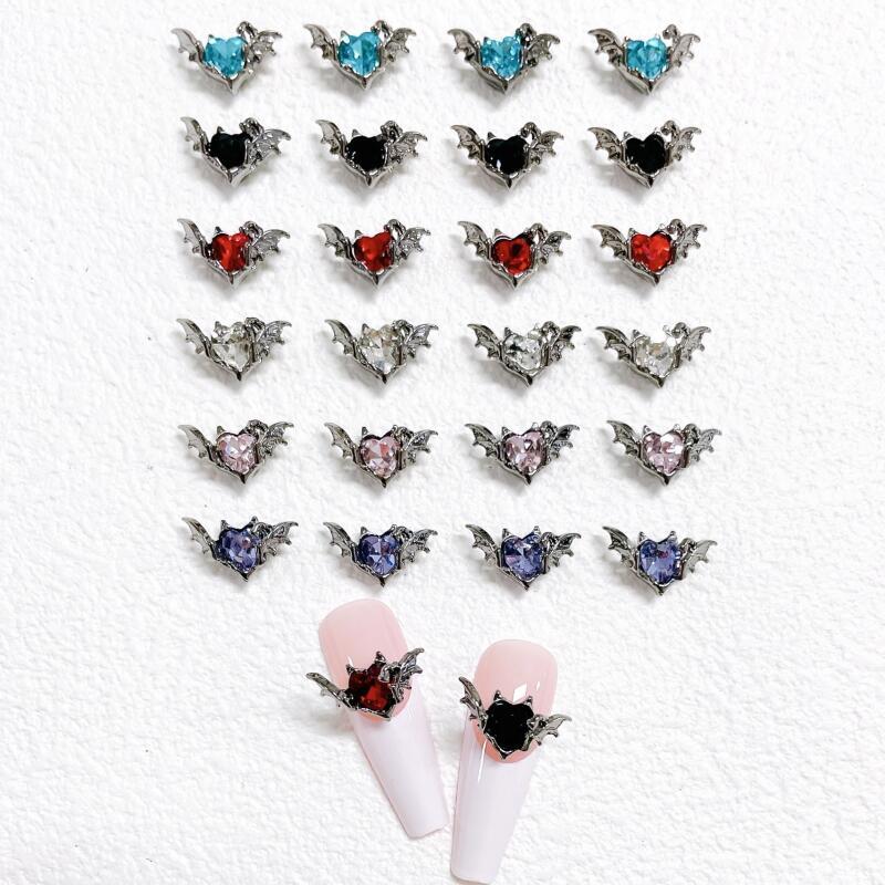 10pcs Halloween Bat Nail Art Charms Heart Shape Rhinestone 3D Bat Nail Gem