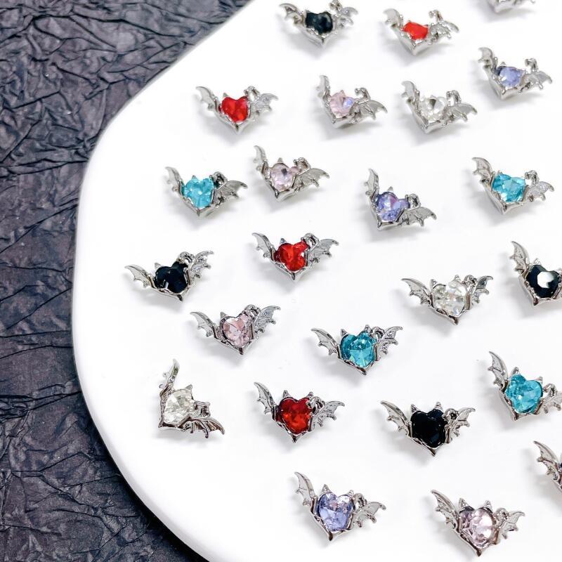 10pcs Halloween Bat Nail Art Charms Heart Shape Rhinestone 3D Bat Nail Gem