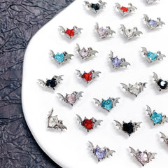 10pcs Halloween Bat Nail Art Charms Heart Shape Rhinestone 3D Bat Nail Gem