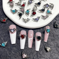 10pcs Halloween Bat Nail Art Charms Heart Shape Rhinestone 3D Bat Nail Gem