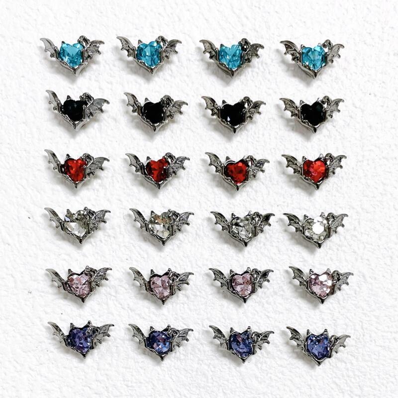 10pcs Halloween Bat Nail Art Charms Heart Shape Rhinestone 3D Bat Nail Gem
