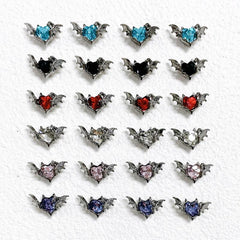 10pcs Halloween Bat Nail Art Charms Heart Shape Rhinestone 3D Bat Nail Gem