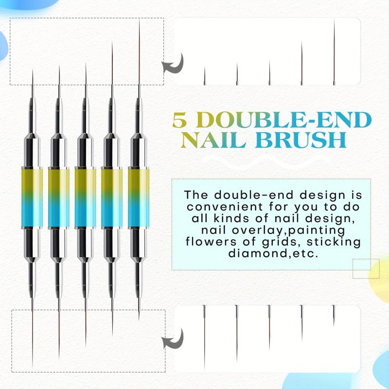 5pcs Nail Art Liner Brushes Set, Metal Handle, Gel Polish Painting Precision