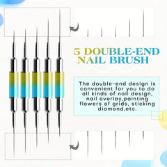 5pcs Nail Art Liner Brushes Set, Metal Handle, Gel Polish Painting Precision