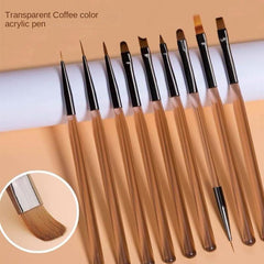 9Pcs Nail Art Brushes Set Brown Transparent Acrylic Nail Art Liner Brush