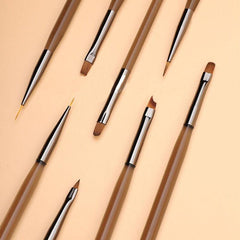 9Pcs Nail Art Brushes Set Brown Transparent Acrylic Nail Art Liner Brush