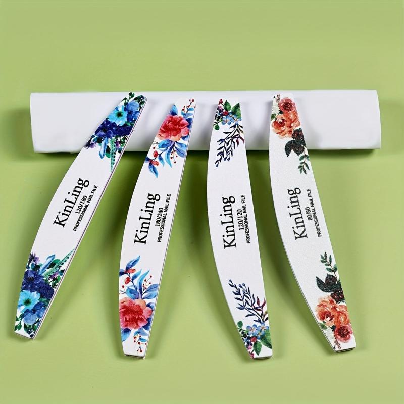 4 Pcs Flower Printed Fingernail Files - Double Sided Sanding Polishing Files