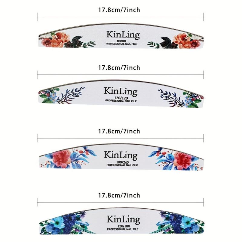 4 Pcs Flower Printed Fingernail Files - Double Sided Sanding Polishing Files