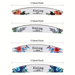 4 Pcs Flower Printed Fingernail Files - Double Sided Sanding Polishing Files