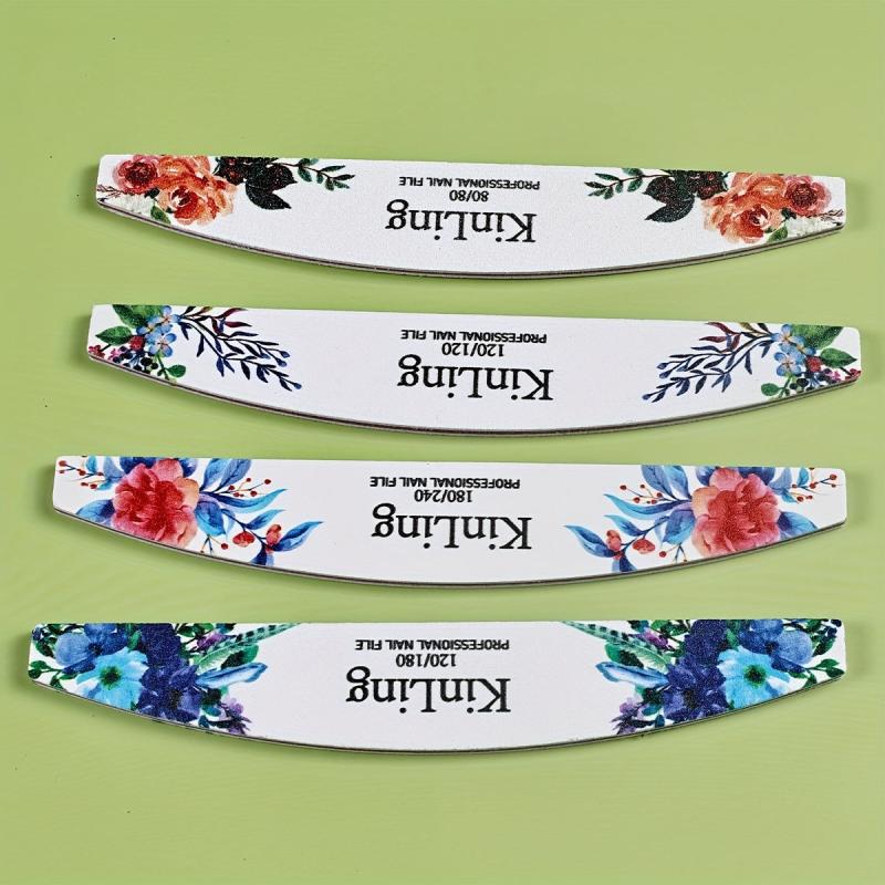 4 Pcs Flower Printed Fingernail Files - Double Sided Sanding Polishing Files