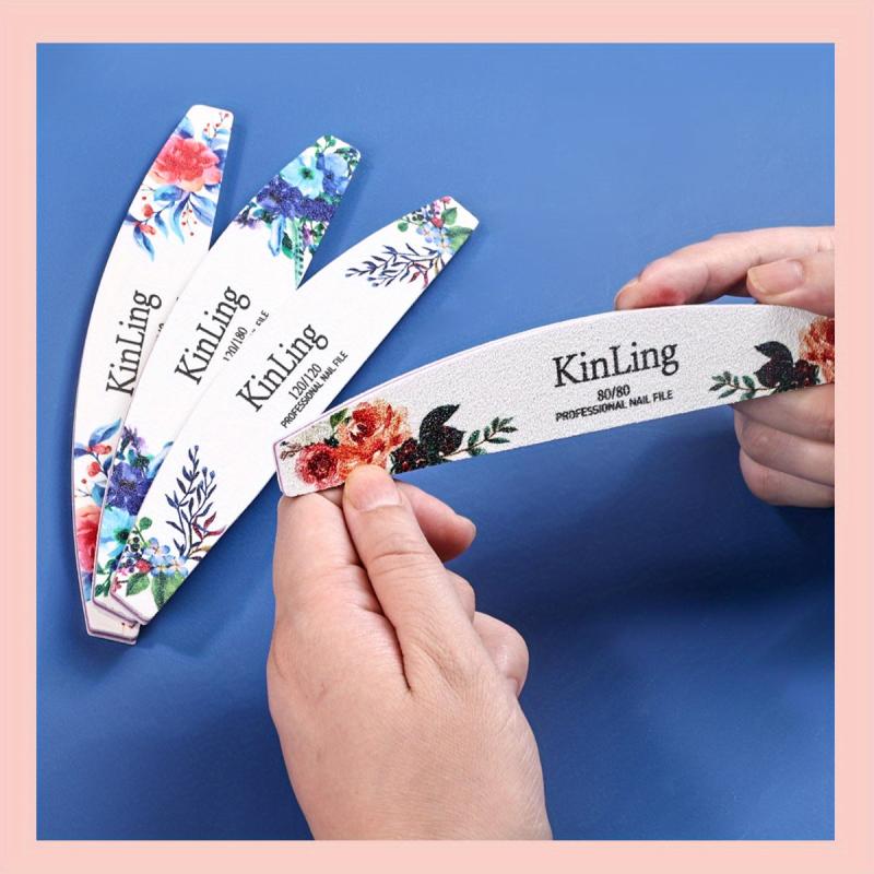 4 Pcs Flower Printed Fingernail Files - Double Sided Sanding Polishing Files