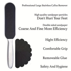 Stainless Steel Pedicure Foot File Scrubber with Replacement Pads