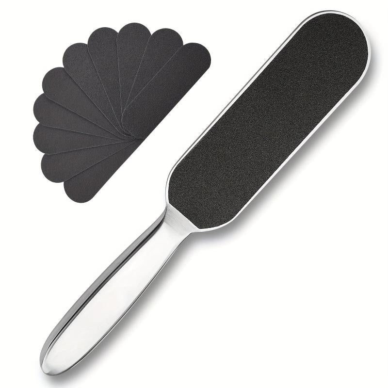 Stainless Steel Pedicure Foot File Scrubber with Replacement Pads