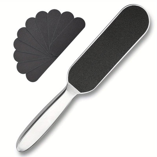 Stainless Steel Pedicure Foot File Scrubber with Replacement Pads