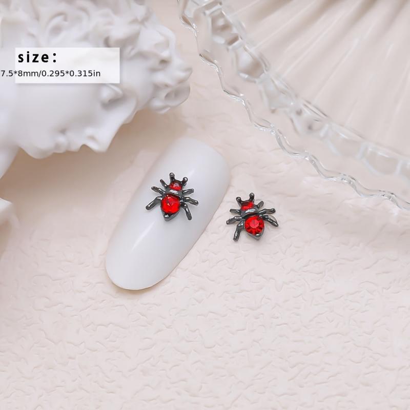 10pcs Halloween Spider Nail Art Charms With Rhinestones Pearls