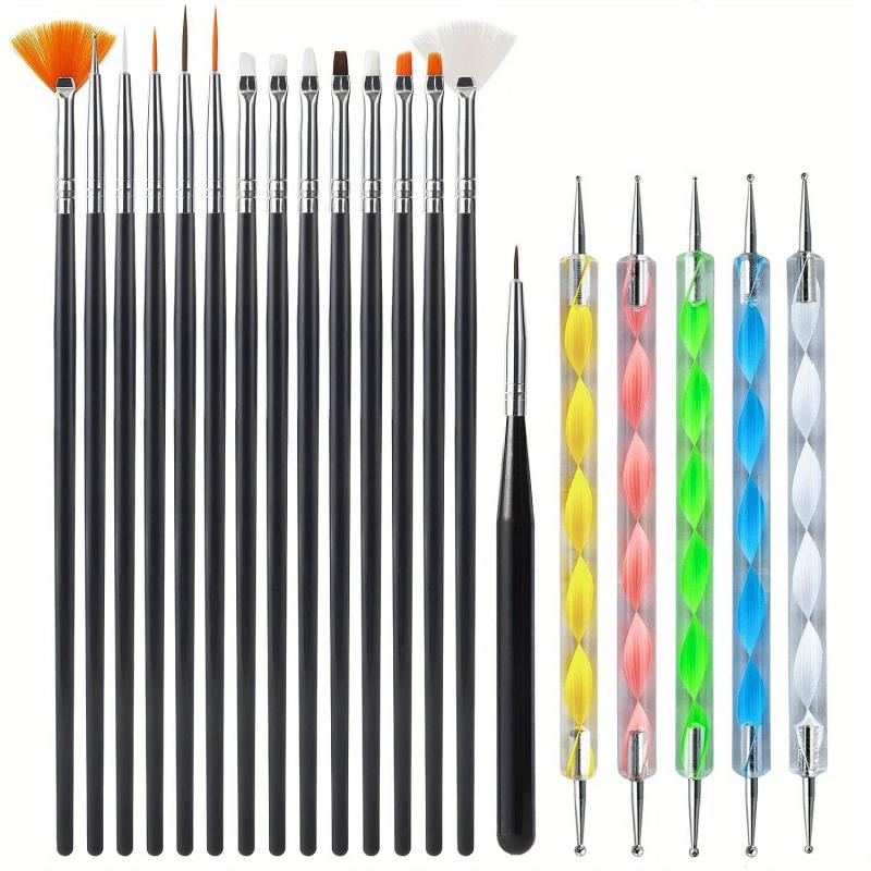 15pcs Nail Art Brushes Set Nail Dotting Tools Dust Brush Striping Pens