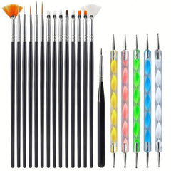 15pcs Nail Art Brushes Set Nail Dotting Tools Dust Brush Striping Pens