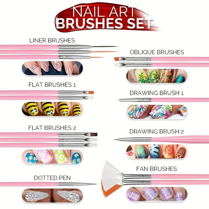 15pcs Nail Art Brushes Set Nail Dotting Tools Dust Brush Striping Pens