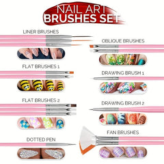15pcs Nail Art Brushes Set Nail Dotting Tools Dust Brush Striping Pens