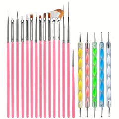 15pcs Nail Art Brushes Set Nail Dotting Tools Dust Brush Striping Pens
