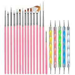 15pcs Nail Art Brushes Set Nail Dotting Tools Dust Brush Striping Pens