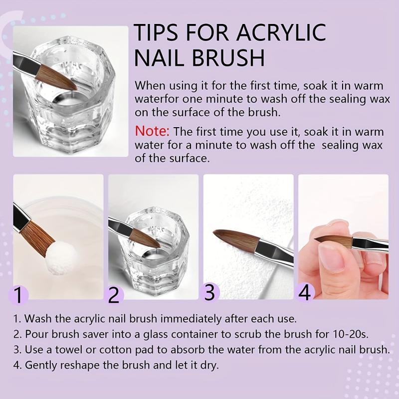 5pcs Acrylic Nail Brush Set Wood Handle for Applying Powder Nail Extensions