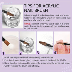 5pcs Acrylic Nail Brush Set Wood Handle for Applying Powder Nail Extensions