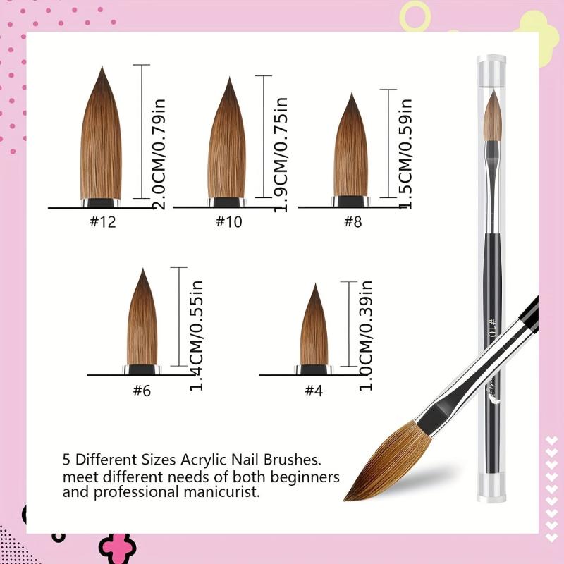 5pcs Acrylic Nail Brush Set Wood Handle for Applying Powder Nail Extensions
