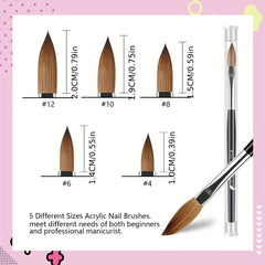 5pcs Acrylic Nail Brush Set Wood Handle for Applying Powder Nail Extensions