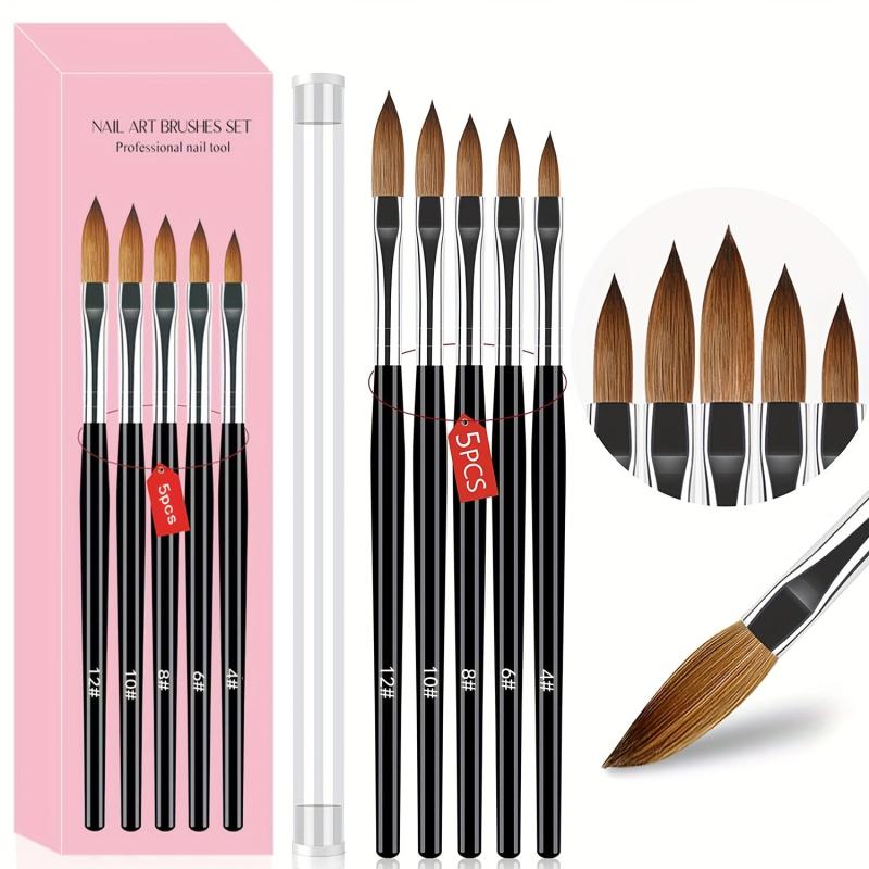 5pcs Acrylic Nail Brush Set Wood Handle for Applying Powder Nail Extensions