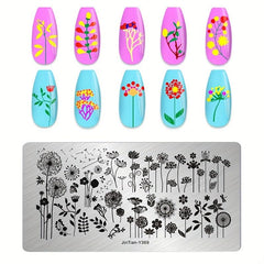 Nail Art Stamping Plates Flower Plants French Tip Themes Manicuring DIY