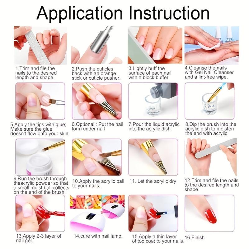 Professional Acrylic Nail Art Kit 12 Glitter Acrylic Powder Clear Pink Nails