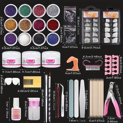 Professional Acrylic Nail Art Kit 12 Glitter Acrylic Powder Clear Pink Nails