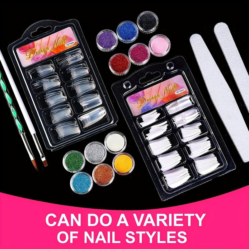 Professional Acrylic Nail Art Kit 12 Glitter Acrylic Powder Clear Pink Nails