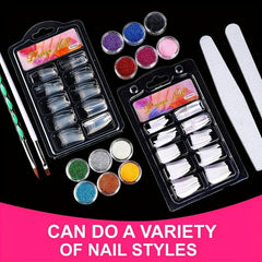 Professional Acrylic Nail Art Kit 12 Glitter Acrylic Powder Clear Pink Nails