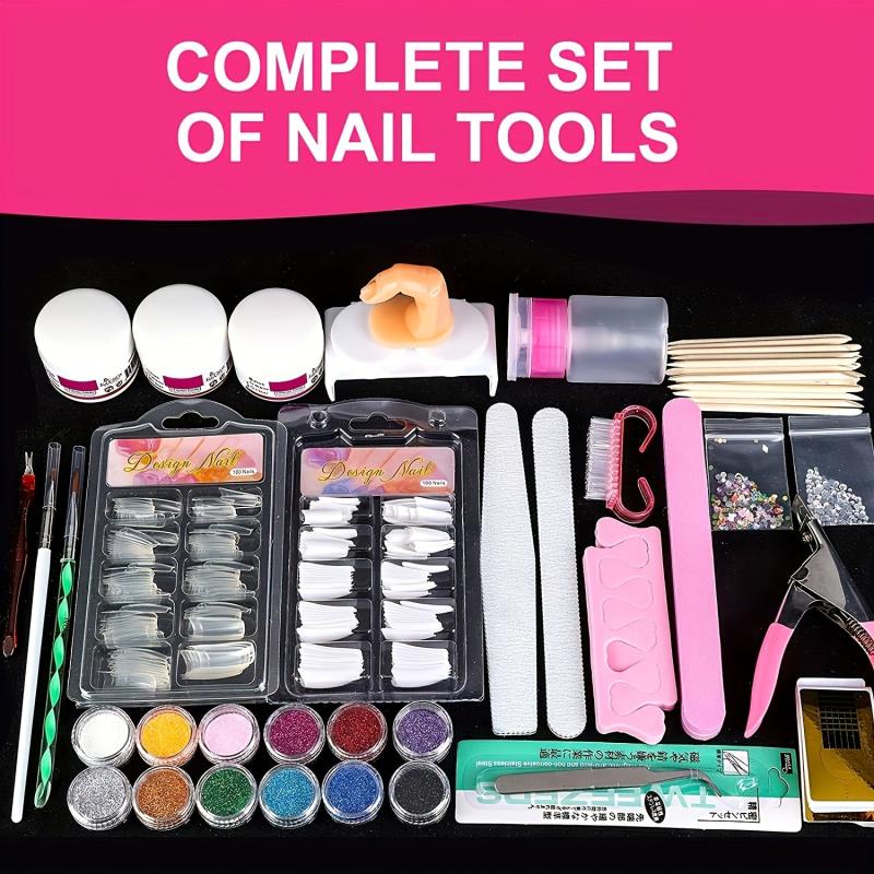Professional Acrylic Nail Art Kit 12 Glitter Acrylic Powder Clear Pink Nails