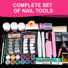 Professional Acrylic Nail Art Kit 12 Glitter Acrylic Powder Clear Pink Nails